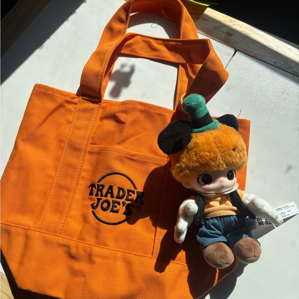 Trader Joe's Orange Tote Bag with Plush Toy